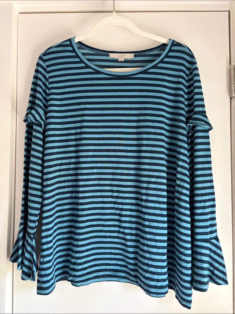 💙 LOFT Teal and Black Striped Bell Sleeve Top
